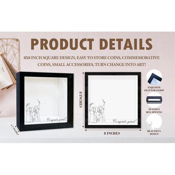 BDIUA-Black Graduation Shadow Box Frame with Slot, Congrats Grad Photo Frames, Memorial Shadow Boxes Display Cases for Keepsakes, College Graduation Gifts and Decorations, 27