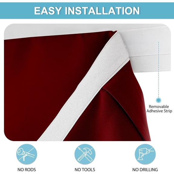 BDIUA-Blackout French Door Curtain - Privacy Thermal Insulated Window Shades for Patio Kitchen Front Entry Back Door Glass Window, Self Adhesive No Drill, 1 Panel, 26" W x 69" L, Burgundy Red