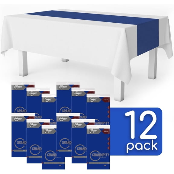 BDIUA-Blue 12 Pack Premium Disposable Plastic Table Runner 14 x 108 Inch. Table Runner for Dinner Parties & Events by