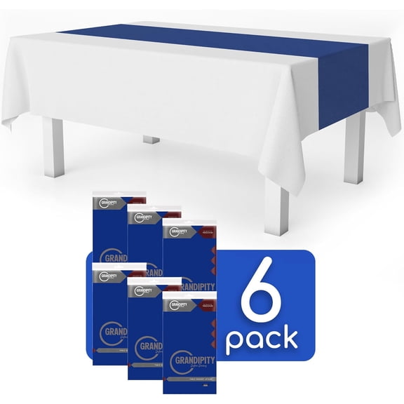 BDIUA-Blue 6 Pack Premium Disposable Plastic Table Runner 14 x 108 Inch. Table Runner for Dinner Parties & Events by