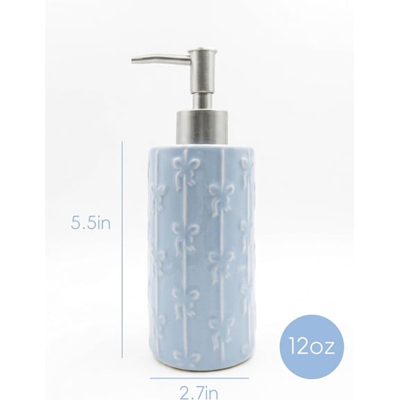BDIUA-Blue Bow Soap Dispenser for Bathroom - Cute Ceramic Hand Soap Bottle with Silver Pump, Liquid Dispenser for Kitchen Sink, Preppy & Coquette Aesthetic Decor