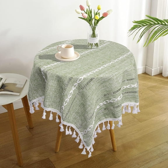 BDIUA-Boho Small Square Tablecloth 36''x36'', Sage Green Linen Coffee Table Cover, Spring Nightstand Cover Top, End Bedside Table Cloth Runner, Coastal Rustic Farmhouse Summer Home Decor