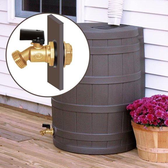 BDIUA-Brass Water Container/Rain Barrel Spigot 3/4" Threaded Quarter Turn Ball Valve with Bulkhead Fitting, Suitable for Garden Hose Thread Connection