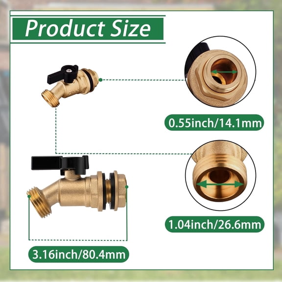 BDIUA-Brass Water Container Rain Barrel Spigot Kit, 1/2" Inlet to 3/4"GHT Male Thread Outlet with Quarter Turn Ball Valve Include Bulkhead Fitting and Washers