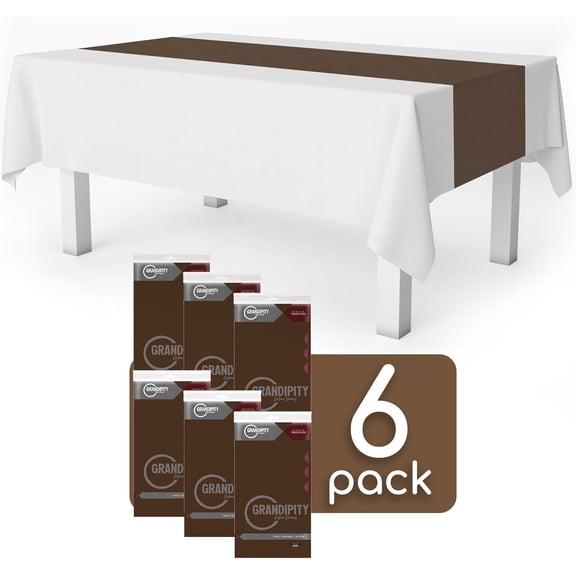 BDIUA-Brown 6 Pack Premium Disposable Plastic Table Runner 14 x 108 Inch. Table Runner for Dinner Parties & Events by