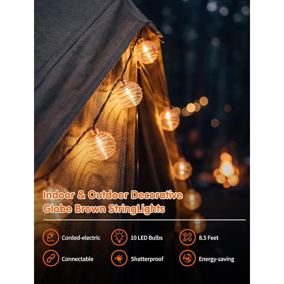 BDIUA-Brown String Lights, Decorative Globe String Lights Plug in with 10 Brown Steel Ball, Connectable Waterproof Outdoor Indoor for Bedroom Patio Pergola Courtyard Decorations