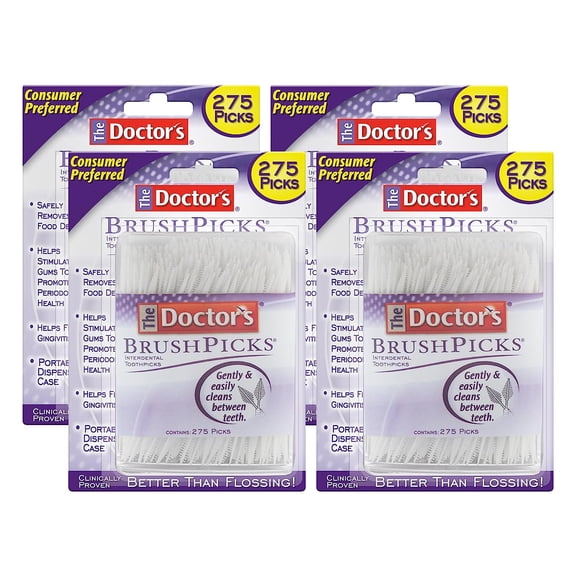 BDIUA-BrushPicks, Interdental Brushes and Dental Pick 2-in-1, Plaque Remover for Teeth, 275 Toothpicks, 4 Pack & BrushPicks Interdental Toothpicks, 275 Picks