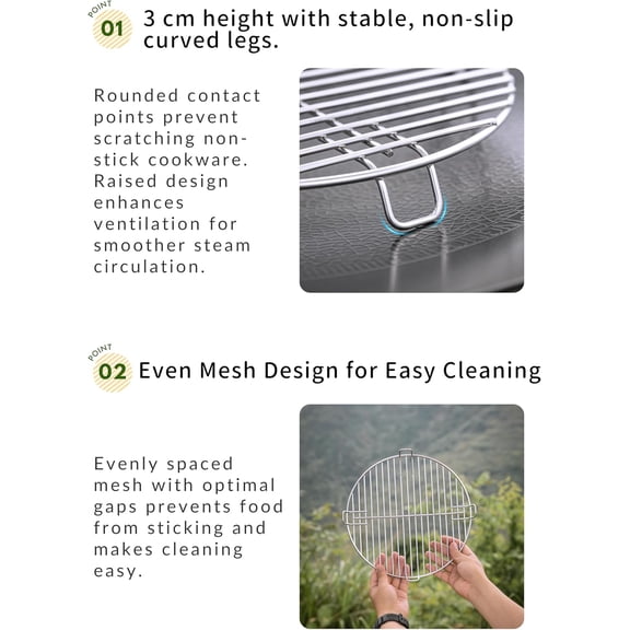 BDIUA-CAMPINGMOON 10.63" ( 27cm) Round Cooling Rack 304 Stainless Steel Cooking Roasting Rack W27