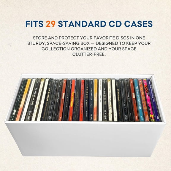 BDIUA-CD Storage Box, CD Case Holder, Cardboard Disc CD Organizer Box with Lids, 2 Packs