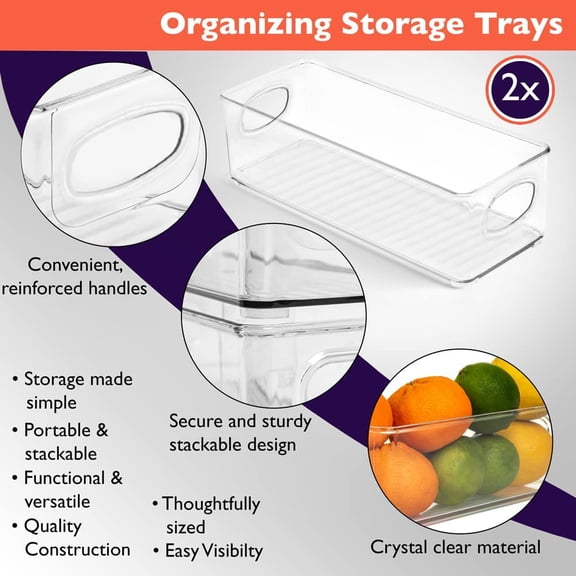BDIUA-CLEARSPACE Plastic Pantry Organization and Food Storage Bin Great Kitchen Fridge Organizer Bins, 2 Pack