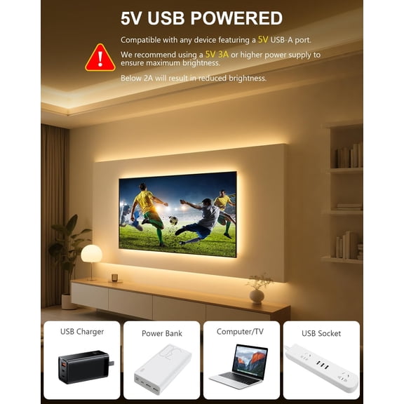BDIUA-COB LED Light Strip 16.4FT 5V USB LED Strip Light Uniform Grow Super Bright 3000K Warm White with Remote Dimmable Flexible LED Tape Lights for Bedroom Cabinet Kitchen Shelf TV Lights