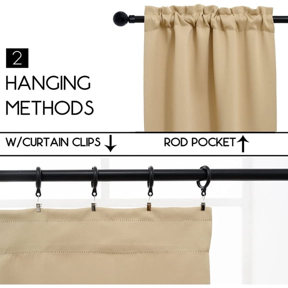 BDIUA-Cafe Half Window Curtain - 36 Inch Rod Pocket Kitchen Curtain, Blackout for Small Window, 2 Panels, 30" Wide x 36" Length, Ivory