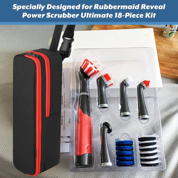 BDIUA-Carrying Case Compatible with Rubbermaid Reveal Power Scrubber Ultimate Kit, Waterproof Storage Bag for Scrub Brush Cleaner, Adjustable Storage Holder with Pocket for Accessories