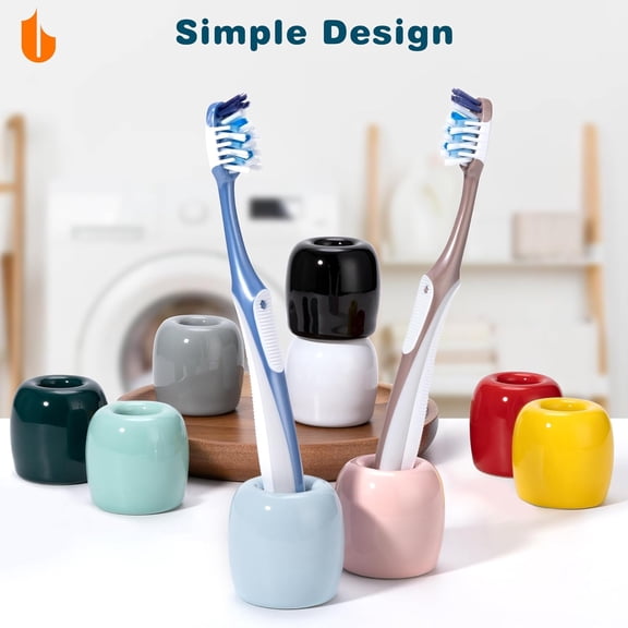 BDIUA-Ceramic Toothbrush Holders for Bathrooms, Sleek Tooth Brush Holder Toothbrush Stand Tooth Brushing Holder, Portable Bathroom Accessories Organizer, Grey, 1 Pack