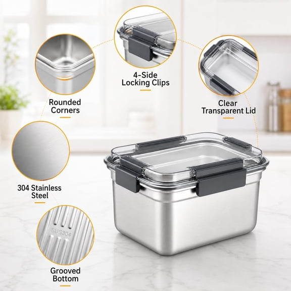BDIUA-Cheese Container for Refrigerator,Cheese Stainless Steel Container with Lids,Deli Meat Saver,Kitchen Storage Keeper box,fridge organizer Stackable Sliced Grated,Shredded,Cheddar Cheeses Holder