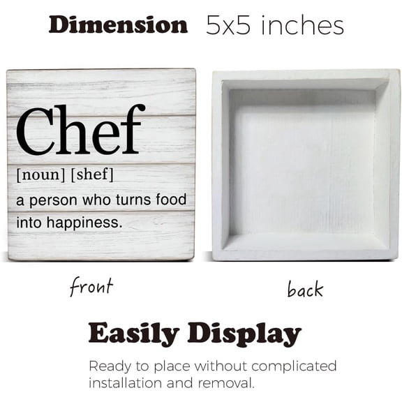 BDIUA-Chef Gift for Men Women Chef Definition Quotes Wooden Box Sign Desk Decorative Wooden Sign Home Kitchen Decor for Desk Table Shelf 5 x 5 Inches