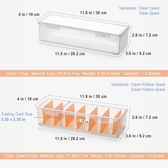 BDIUA-Clear Craft and Art Supply Storage Organizer, Small Deep Strips Container with Lid for Makeup, Paint Brush, plastic straws, Tools, Crayon, Stackable (Clear-2pack)