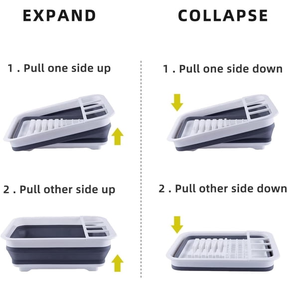 BDIUA-Collapsible Dish Drying Rack for RV Kitchen, Foldable Drainer Organizer for Kitchen Countertop, Space Saving Portable Dish Rack for Campers, Travel Trailer & Small Spaces, Easy Storage, Grey