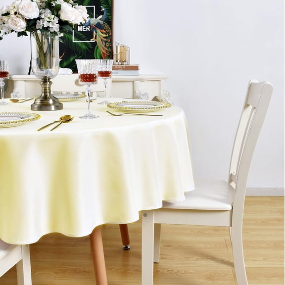 BDIUA-Cream Round Tablecloth - Waterproof Stain Resistant Wrinkle Free Table Cloth, 210GSM Polyester Washable Wipeable Table Cover for Party, Banquet, Wedding, Indoor and Outdoor (60 inch, Circle)