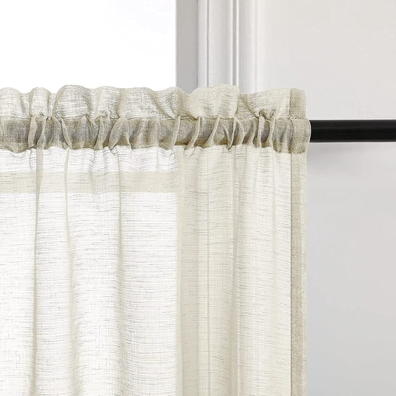 BDIUA-Cream Short Curtains 24 Inch Length for Small Windows 2 Pieces Rod Pocket Semi Sheer Linen Textured Beige Country Kitchen Curtains Tiers for Half Window Bathroom Basement Bedroom Door Sink 30x2
