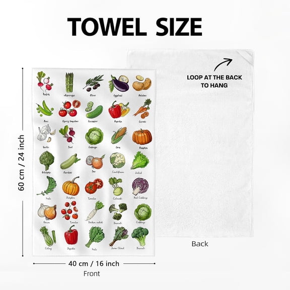 BDIUA-Cute Botanic Vegetables Kitchen Towel Decorative Set of 2, Vegetable Dish Tea Towels for Kitchen 16"x24", Soft Absorbent Hand Drying Baking Cooking Cloth Bar Farmhouse Housewarming Home Decor