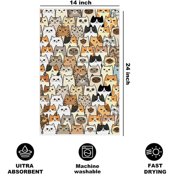 BDIUA-Cute Cat Kitchen Towels 24x14 Inch, Cats Gifts Reusable Dish Towels for Kitchen Bathroom Home Decor, Waffle Weave Absorbent Hand Cloth Tea Towel, Cat Lover Gifts for Women Mom Friend