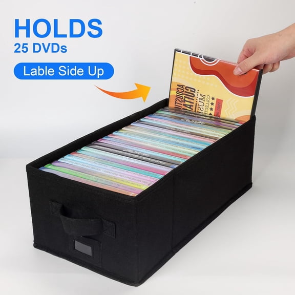BDIUA-DVD Storage Box with Handles and Lid DVD Case Holder Organizer with External Label Slots, Stackable DVD Storage Case for Dust-Free and Space-Saving Media Storage2Pack-Black