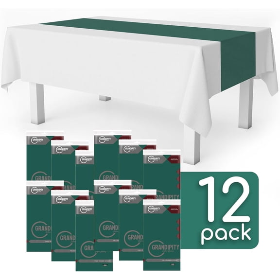 BDIUA-Dark Green 12 Pack Premium Disposable Plastic Table Runner 14 x 108 Inch. Table Runner for Dinner Parties & Events by