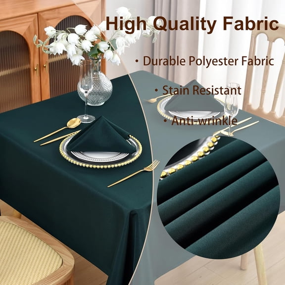 BDIUA-Dark Green Square Tablecloth, 52 x 52 Inch, Stain and Wrinkle Resistant Machine Washable Polyester Table Cloth, Fabric Square Card Table Cover for Patio