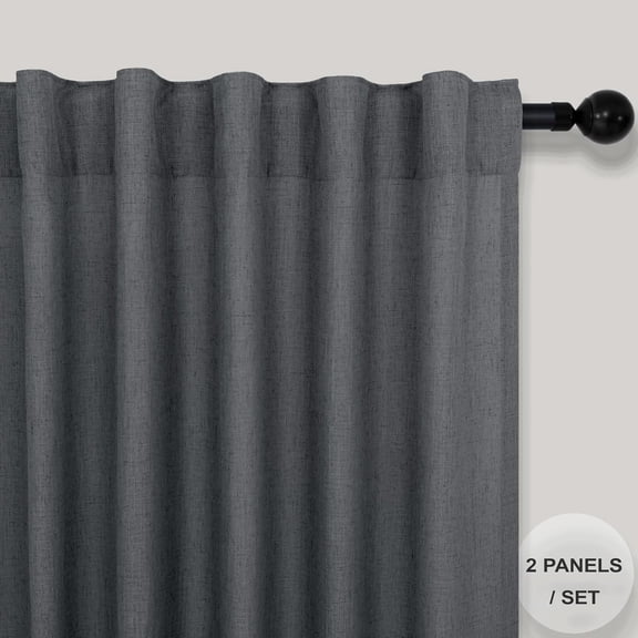 BDIUA-Dark Grey Kitchen Curtains for Small Window 36 Inch Length 2 Pack Back Tab Pocket Primitive Burlap Farmhouse Cafe Tier Semi Sheer Short Gray Linen Curtains for Bathroom Bedroom 3ft x 3FT Long