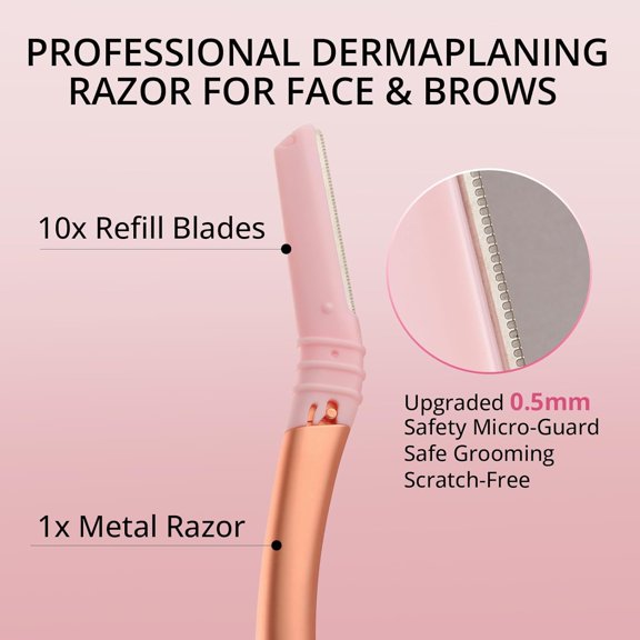 BDIUA-Dermaplane Razor for Women Face, Eyebrow Razor with Reusable Handle and 10 Refill Blades, Professional Dermaplaning Tool Face Razors for Exfoliation, Peach Fuzz Removal, Eyebrow Shaping