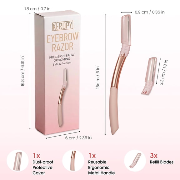 BDIUA-Dermaplane Razor for Women Face, Face Razors for Eyebrow & Peach Fuzz Removal, Eyebrow Razor with 3 Refill Microblades, Exfoliating Facial Razor, Reusable Anti-slip Handle with Protective Cap,P