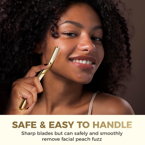 BDIUA-Dermaplane Razor with 11 Blades for Women & Men, Eyebrow Trimmer with Protective Silicone Cap, Face Razor for Hair Removal - Matte Gold
