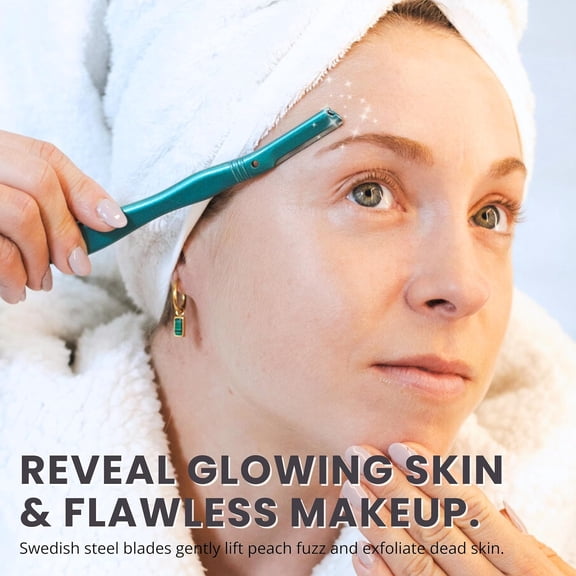 BDIUA-Dermaplaning Tool Facial Razor for Women with 5 Refill Blades Reusable Eyebrow Shaper & Exfoliator Teal