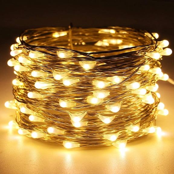 BDIUA-Dimmable Fairy String Lights Plug in 33 Ft 100 LED Silver Wire Firefly Lights with Remote, Warm White