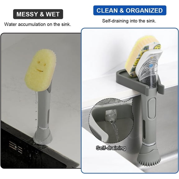 BDIUA-Dish Wand Holder Compatible with Scrub Daddy Dishwand, Auto-Draining Dish Brush Holder for Kitchen Sink, Strong Adhesive Organizer, Keep Counter Clean & Dry