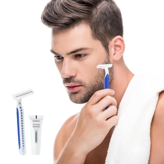 BDIUA-Disposable Razors in Bulk Pack of 30,Blue Disposable Shaving Razors Individual Wrapped Twin Blade Bulk Disposable Razors with Clear Cap and 10g Shaving Cream for Homeless,Hotel,Travel,Charity,S