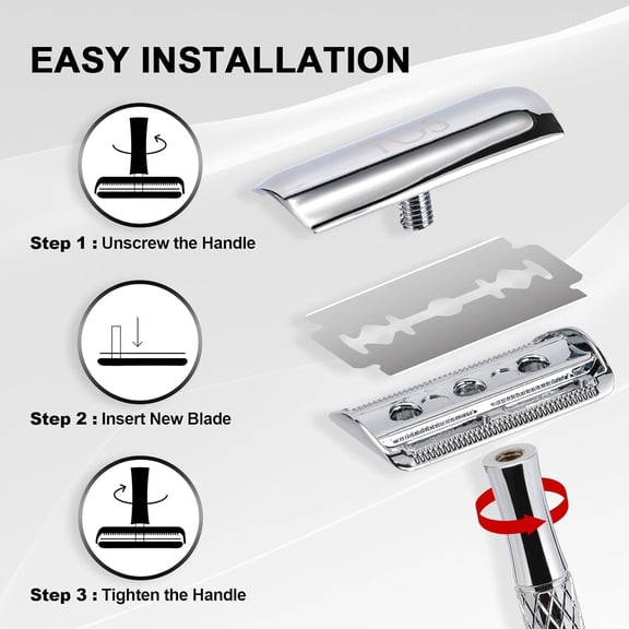 BDIUA-Double Edge Safety Razor with Chrome Plated Handle & Silicone Cover & 10 Blades Metal Eco-Friendly Reusable Single Blade Safety Razor for Travel
