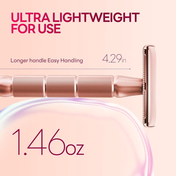 BDIUA-Double-Edge Safety Razor, Single-Blade Razors with 5 Stainless Steel Safety Razor Blades for Men and Women, Reusable Metal Razor Rose Gold