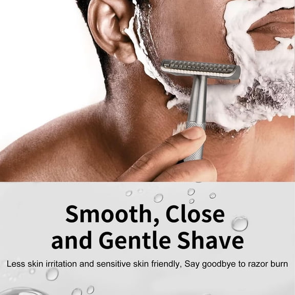 BDIUA-Double Edge Safety Razors for Men, Stainless Steel Single Blade Razor | Reusable Metal Razor, with 10 Platinum Coating Double Edge Blades, Smooth Close Gentle Shave, Plastic Free, Silver
