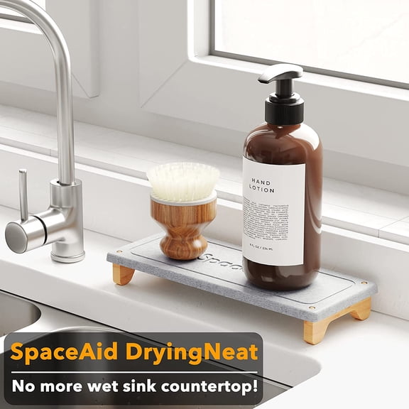 BDIUA-DryingNeat Sink Organizer, Instant Dry Sink Caddy Organizers, Kitchen Sponge Soap Holder Dispenser, Countertop Fast Drying Rack (Bamboo Feet, Gray)