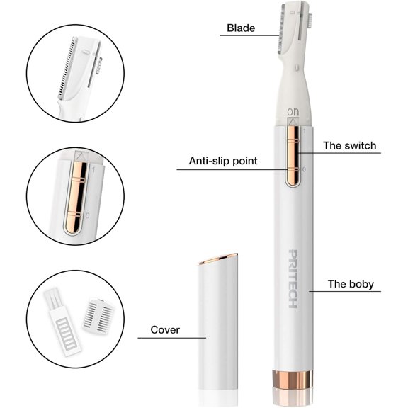 BDIUA-Electric Eyebrow Trimmer - Facial Hair Remover for Eyebrows, Face, Chin, Neck & Upper Lip - Painless Precision Shaver with Comb & Replaceable Blades - Battery Powered & Portable for Peach Fuzz