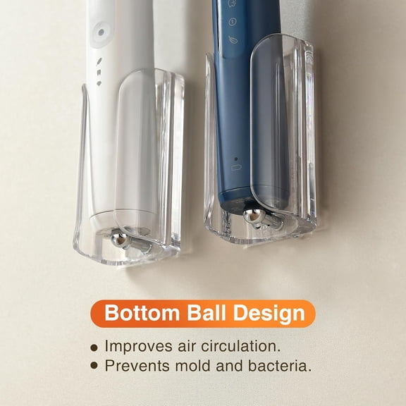 BDIUA-Electric Toothbrush Holder for Bathroom, Wall-Mounted Toothbrush Stand with Self-Adhesive, Compact Bathroom Caddy for Electric Toothbrushes (Clear-2pcs)