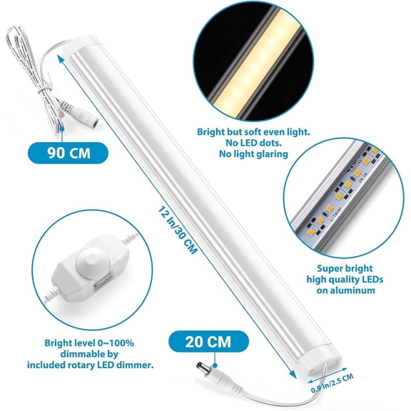 BDIUA-Extra 12 Inches Cabinet LED Light Bar Strip. 1-Pack. Designed as Add-on LED Light Bar LL-025. Perfect for Workbench, Over-Desk, Closet, Kitchen Cabinets Counters. Warm White 3000K