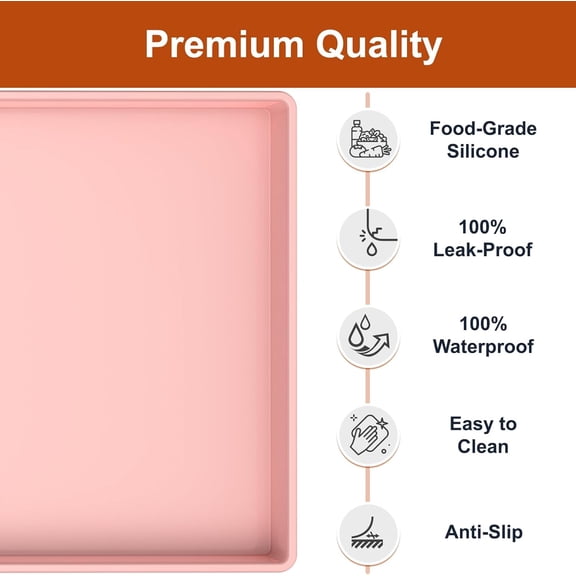 BDIUA-Extra Thick Silicone Mat Waterproof with Raised Edge 19 x 12, BPA Free Non-Slip Dog & Cat Food Mat, Feeding Mat for Food and Water Bowls, Spill Proof Mat to Protect Floors, Pink
