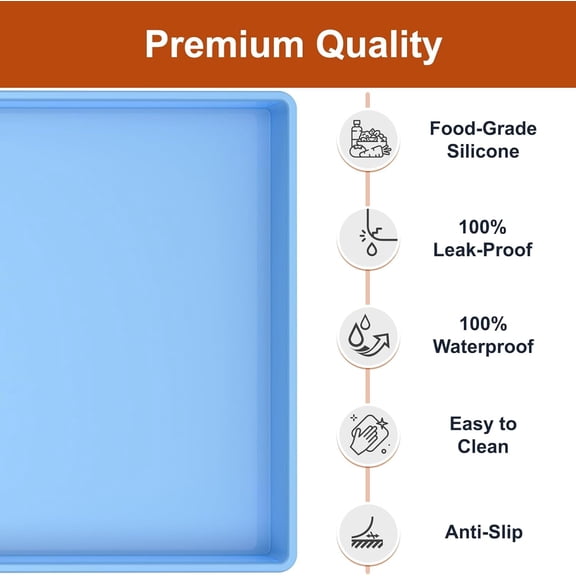 BDIUA-Extra Thick Silicone Mat Waterproof with Raised Edge 19 x 12, BPA Free Non-Slip Dog & Cat Food Mat, Feeding Mat for Food and Water Bowls, Spill Proof Mat to Protect Floors, Blue