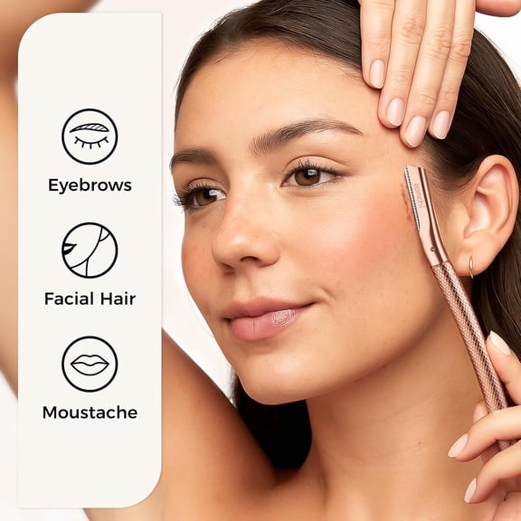 BDIUA-Eyebrow Razor, Face Razors for Women&Men, Eyebrow Trimmer Shaper with Precision Cover,Facial Shaver with 6 Blades (Rose Gold) | Includes 6 Replacement Blades, Reusable Metal Handle, Precise Tri