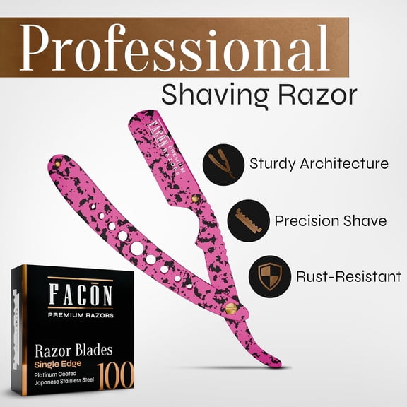 BDIUA-Facn Straight Razors for Men - Professional Barber Straight Edge Razor Kit with 100 Blades, Classic Stainless Steel Barbero Shaver for a Smooth & Precise Shave, Premium Barber Razor for Men's