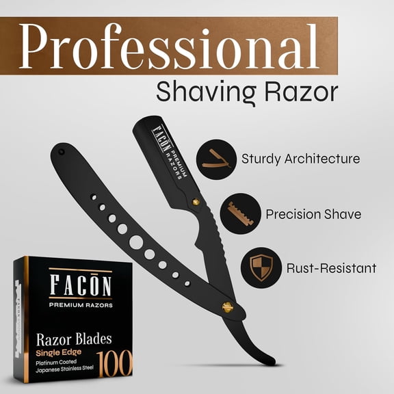 BDIUA-Facn Straight Razors for Men - Professional Barber Straight Edge Razor Kit with 100 Blades, Classic Stainless Steel Barbero Shaver for a Smooth & Precise Shave, Premium Barber Razor for Men's