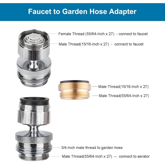 BDIUA-Faucet Adapter Kit, Swivel Aerator Adapter to Connect Garden Hose - Multi-Thread Kitchen Sink Faucet to Garden Hose Adapter 3/4 Inch - Chrome Finished